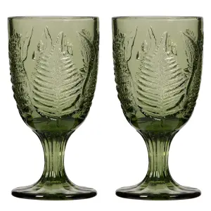 Set of 2 Vintage Luxury Green Leaf Embossed Drinking Wine Glass Wine Goblets 230ml