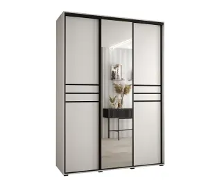 Cannes XI Mirrored Sliding Door Wardrobe W180cm - Bright White Storage for Contemporary Living