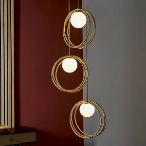 Luminosa Bergamo 3 Light Ceiling Pendant Brushed Gold Paint & Gloss Opal Glass