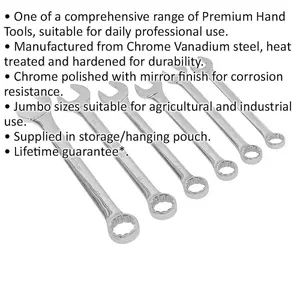 6-Piece Extra Large Combination Spanner Set - 34mm to 50mm for Industrial Use