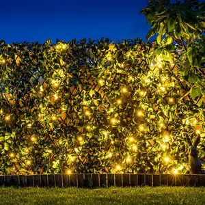 Primrose Extendable Artificial Laurel Leaf Screening Fencing  Trellis with LEDs W200cm x H100cm