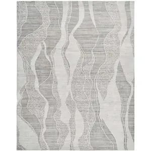 White Grey Abstract Wool Luxurious Modern Easy to Clean Abstract Dining Room Bedroom and Living Room Rug -170cm X 240cm