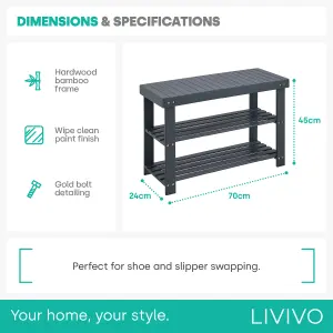 LIVIVO Grey Bamboo Shoe Rack - 3 Shelves, Large Storage Capacity, Durable Wooden Shoe Stand & Organiser