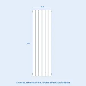 Nes Home 1800 x 360 mm Central Connection Vertical Designer Radiator White Double Oval Tube