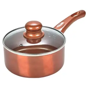 URBNLIVING 16cm Length Sauce Pan Ceramic Copper Steel Saucepans Kitchen Cookware Lidded