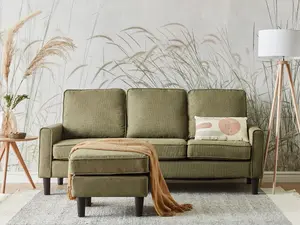 3 Seater Fabric Sofa with Ottoman Green AVESTA