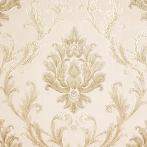 Sample of Aurora Damask Wallpaper In Shimmering Ivory With Gold And Silver