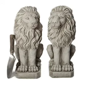 Pair of Sitting Lions stone garden statue