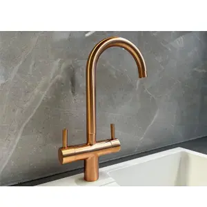 Liquida W03CP Swivel Spout Swan Neck Twin Lever Copper Kitchen Mixer Tap