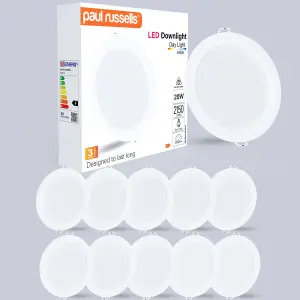 paul russells LED Round Panel Ceiling Lights, 20W 2150 Lumens, Spotlights, IP20, 6500K Day Light, Pack of 10