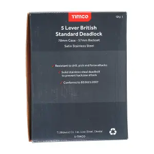 TIMCO 5 Lever British Standard Deadlock Stainless Steel Satin - 78mm