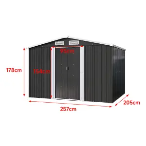 8 X 6 ft Charcoal Black Apex Metal Shed Garden Storage Shed with Base