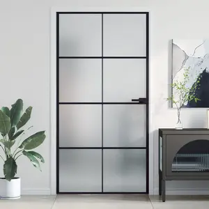 Berkfield Interior Door Slim Black 102.5x201.5 cm Tempered Glass and Aluminium