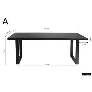 Rectangular Dining Table Mango Black / 76 H x 180 L x 90 W cm