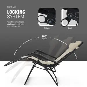 KEPLIN Set of 2 Heavy Duty Cream Textoline Zero Gravity Chairs for Garden Light Reclining Patio Sun Loungers