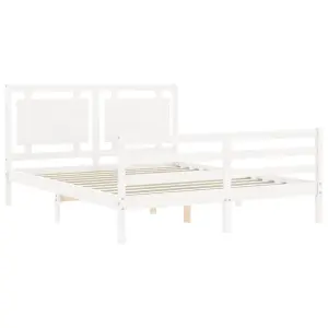 Berkfield Bed Frame with Headboard White King Size Solid Wood