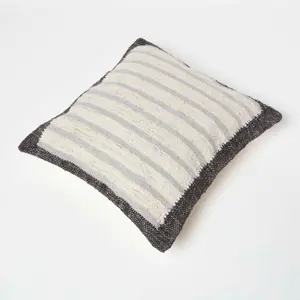 Homescapes Veria Handwoven Grey Stripe Kilim Cushion 45 x 45 cm