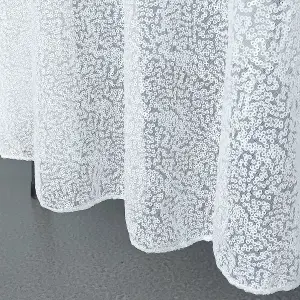 Neel Blue 90 Inch Round Sequin Tablecloth, White