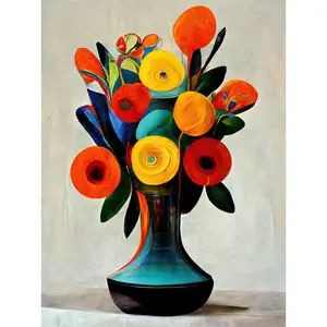 Midcentury Style Floral Bouquet Flowers - Painting Unframed / 40.5cm H x 30.5cm W