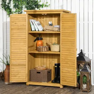 Outsunny Wooden Garden Storage Shed, 3 Shelves Tool Cabinet, Natural