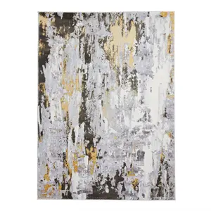 Grey Gold Abstract Modern Easy To Clean Abstract Rug For Dining Room-120cm X 170cm