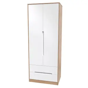 Turin 2 Door 2 Drawer Wardrobe in White Gloss & Bardolino Oak (Ready Assembled)