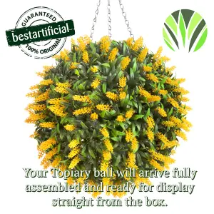 Best Artificial 28cm Yellow Lush Lavender Hanging Basket Flower Topiary Ball - Suitable for Outdoor Use - Weather & Fade Resistant