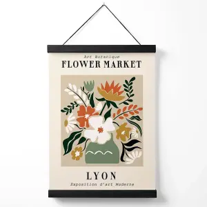 Lyon Beige and Green Flower Market Exhibition Medium Poster with Black Hanger