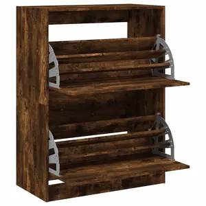 Shoe Cabinet with 2 Flip-Drawers Smoked Oak 80x42x108 cm