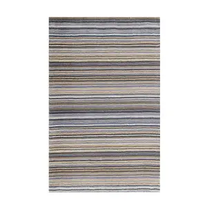 Handmade Easy to Clean Luxurious Modern Striped Grey Wool Rug for Living Room & Bedroom-80cm X 150cm