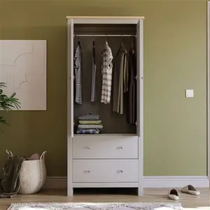 Morley 2 Door 2 Drawer Wardrobe With Hanging Clothes Rail Bedroom Furniture Fernleaf Finish: Grey