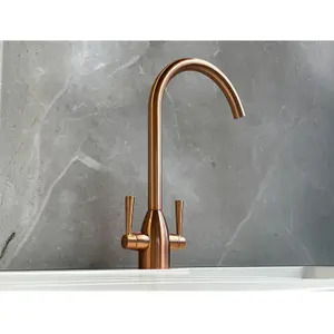 Liquida W05CP Swan Neck Swivel Spout Twin Lever Copper Kitchen Mixer Tap