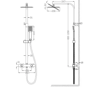 Modern Square Exposed Thermostatic Mixer Shower Set Shower Head and Handheld