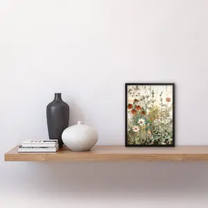 Adigun Wildflowers Vintage Watercolour Painting Red White Daisy - Single Picture Frame Print