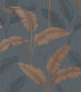 Mirage Amara Palm Navy and Rust Wallpaper