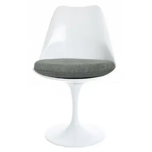 White Tulip Dining Chair with Velveteen Grey Cushion