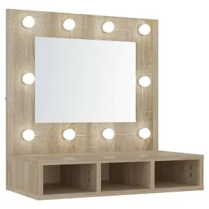 Berkfield Mirror Cabinet with LED Sonoma Oak 60x31.5x62 cm