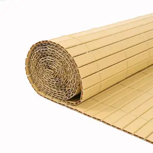 True Products Artificial Bamboo 20mm PVC Slat Screening Fencing Roll - Double Sided - 1.8m x 4m - Natural