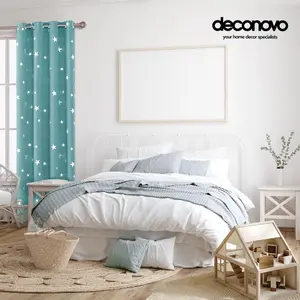 Deconovo Thermal Blackout Eyelet Curtains, Silver Star Foil Printed Room Darkening Curtains, W46 x L84 Inch, Sky Blue, 2 Panels