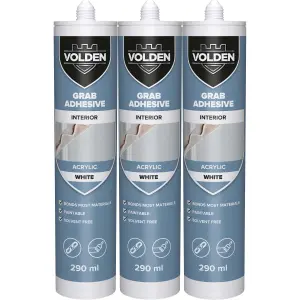 Volden Not water resistant Solvent-free White Grab adhesive 870ml 1.33kg, Pack of 3