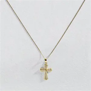 Revere 9Ct Yellow Gold Cubic Zirconia Cross Pendant Necklace