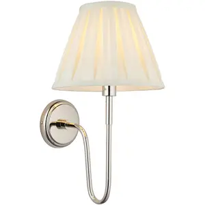 Indoor Bright Nickel Plate Wall Light - Cream Fabric Shade - Dimmable 10W LED E27