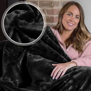 Dreamcatcher Blanket Throw Soft Faux Fur 160 x 130cm Overblanket Black