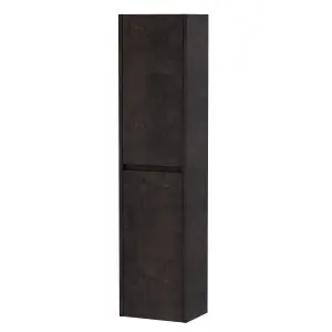 Square Wall Hung 2 Door Tall Bathroom Unit, 350mm - Textured Matt Metallic Slate