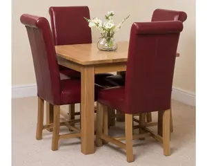 Oslo 90 x 90 cm Oak Small Dining Table and 4 Chairs Dining Set with Washington Burgundy Leather Chairs