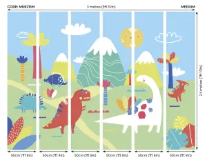 Origin Murals Children's Dinosaur Land Green Red Matt Smooth Paste the Wall 300cm wide x 240cm high