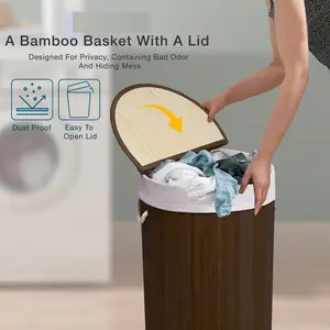 MantraRaj Bamboo Laundry Basket with Handles 50L Folding Bamboo Hamper Basket With Lid (Dark Brown)