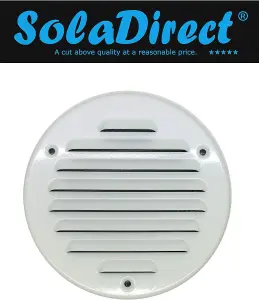 White Louvred Wall Vent Grille with Flyscreen, Fits 150 mm / 6 in Ducts, Round Ventilation Grille with Flat Back