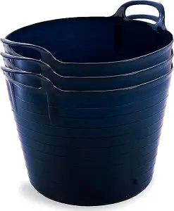 42L Blue Flexi Tubs- Multi Purpose Flexible Storage Container Buckets- Set of 3