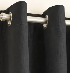 Enhanced Living Vogue Black 46 x 90inch (117x229cm) Pair of Eyelet Thermal Noise reducing Dim Out Curtains